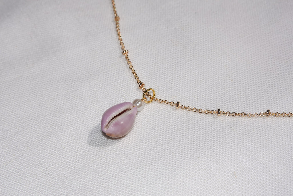 Purple Erosaria Cowrie Shell Necklace - gold