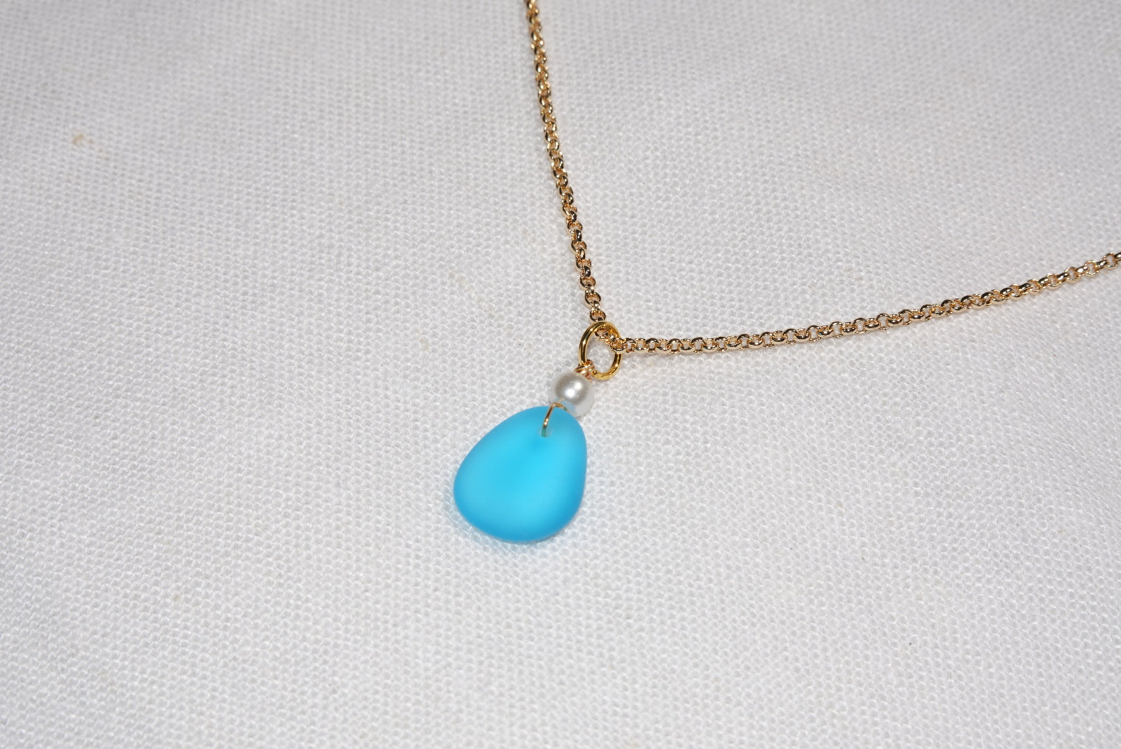 Blue Beach Glass Necklace - gold