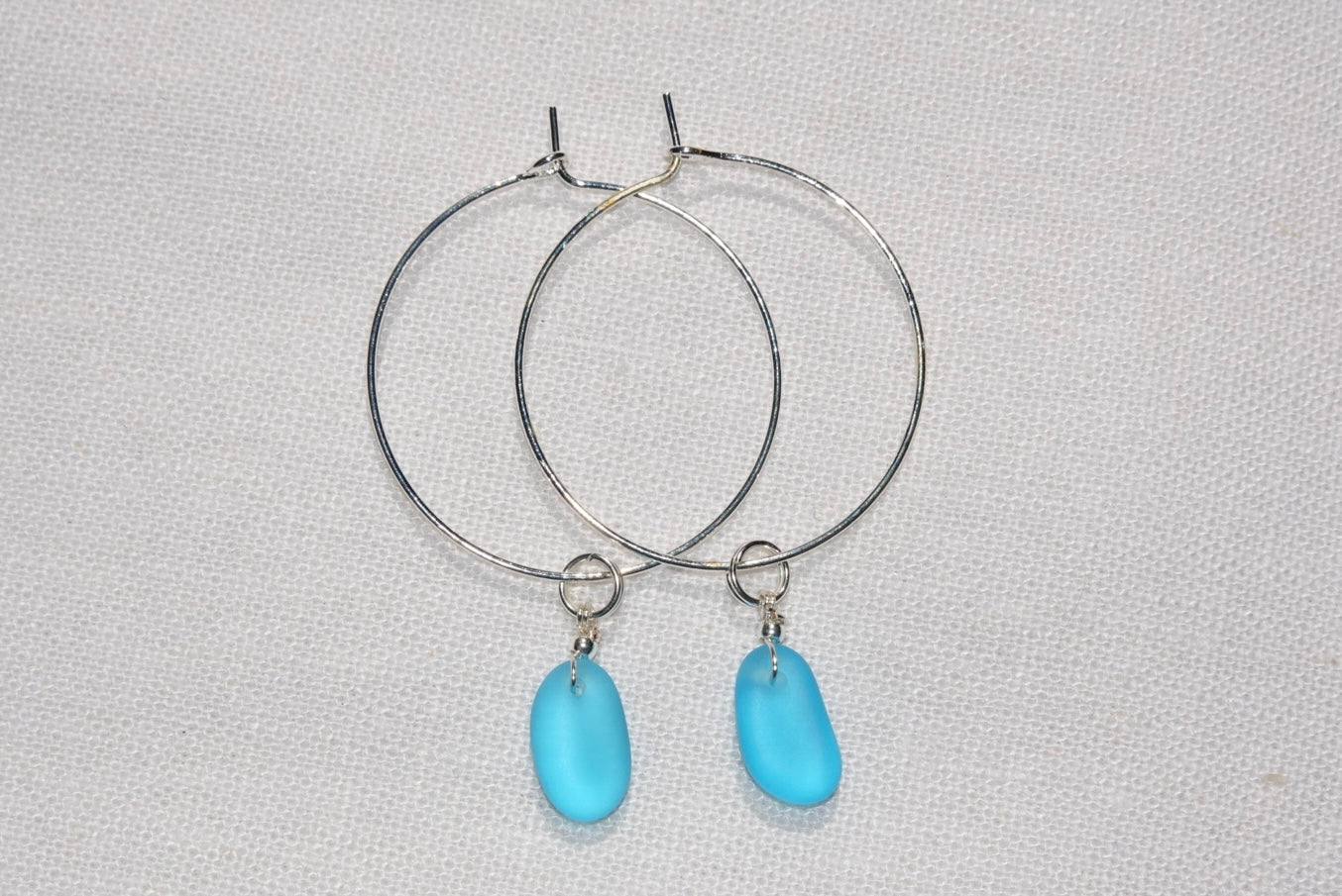 Wire Hoops - Blue Beach Glass