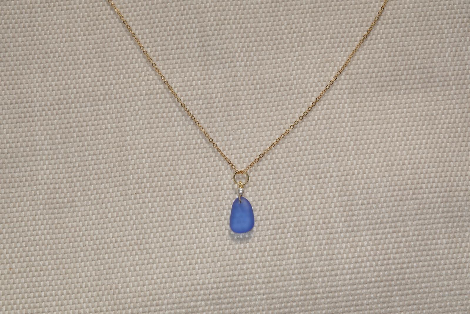 Lila Blue Beach Glass Necklace - gold