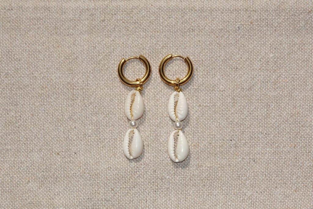 Double Cowrie Shell Hoops