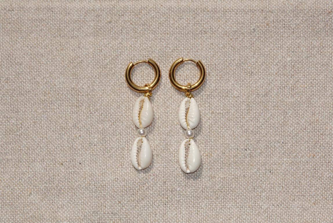 Double Cowrie Shell Hoops
