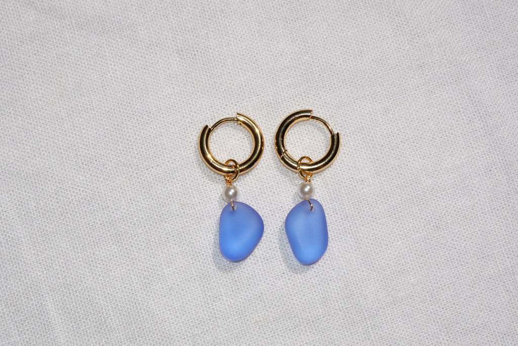 Lila Blue Beach Glass Hoops - gold