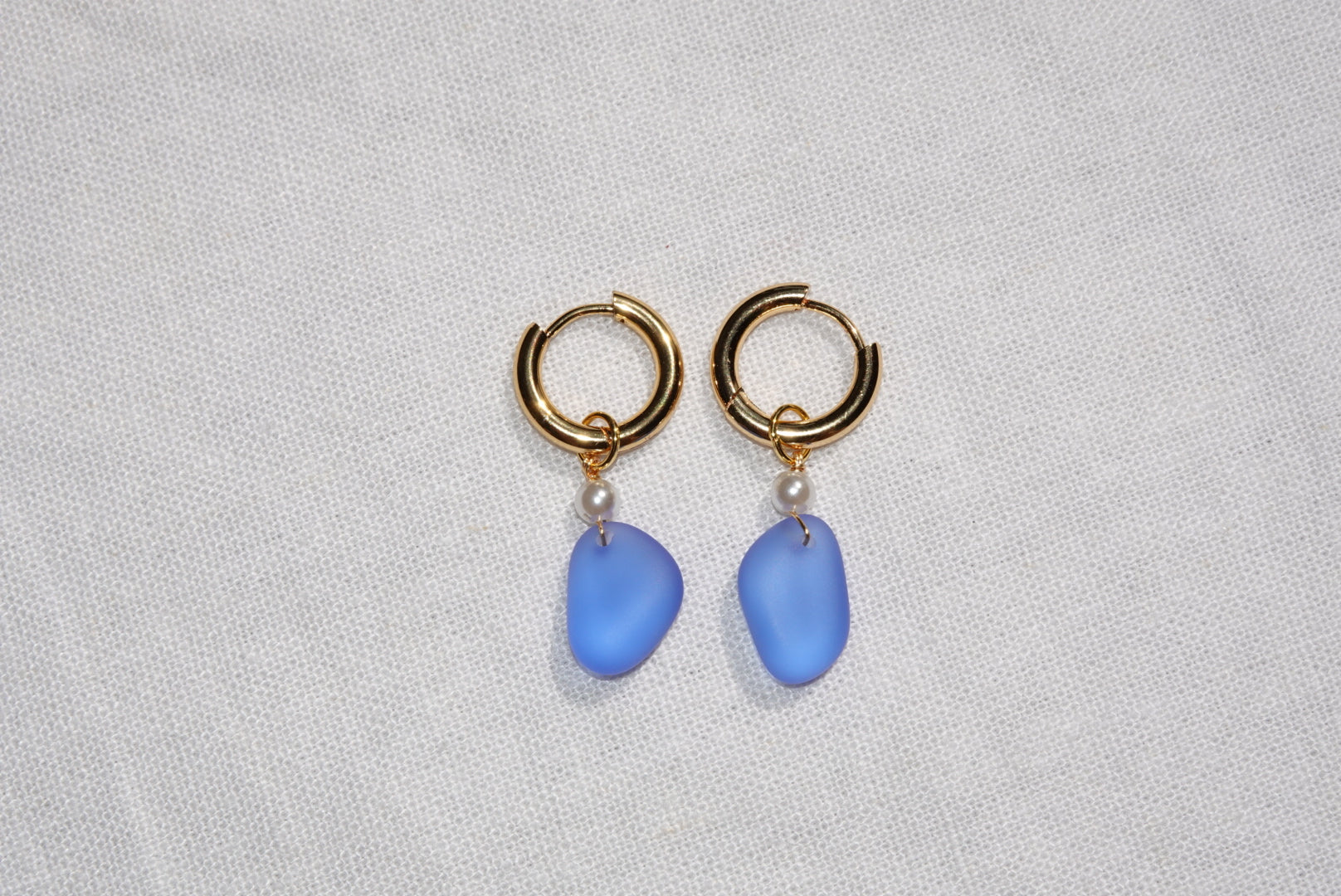 Lila Blue Beach Glass Hoops - gold