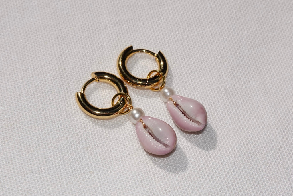 Purple Erosaria Cowrie Shell Hoops - gold