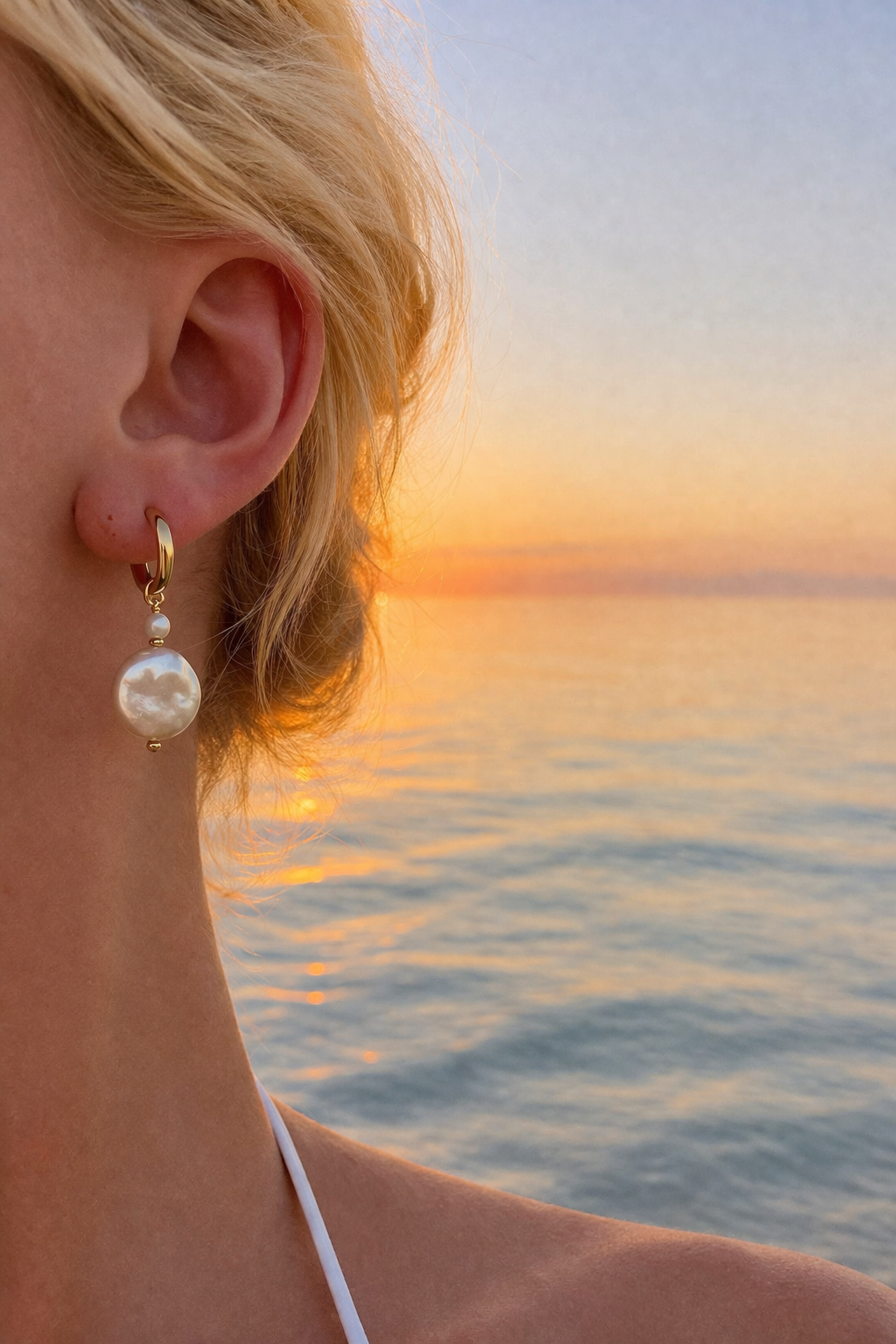 Flat Fresh Water Pearl Hoops - gold