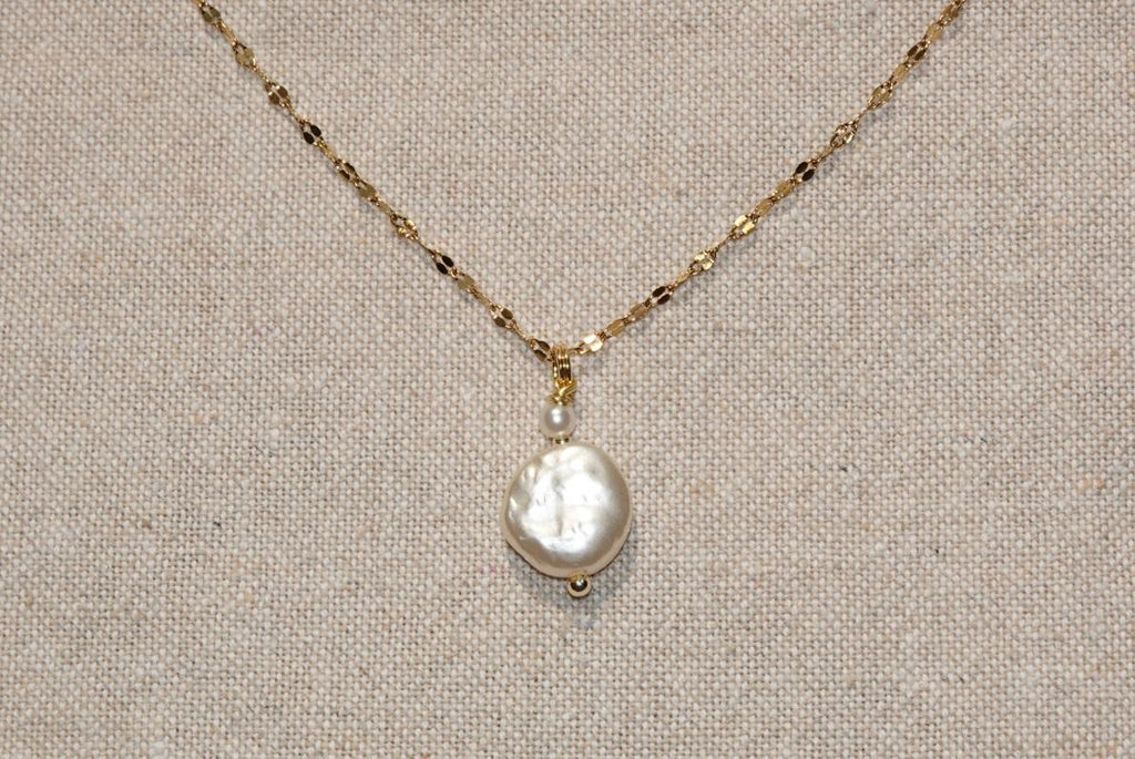 Flat Fresh Water Pearl Necklace - gold