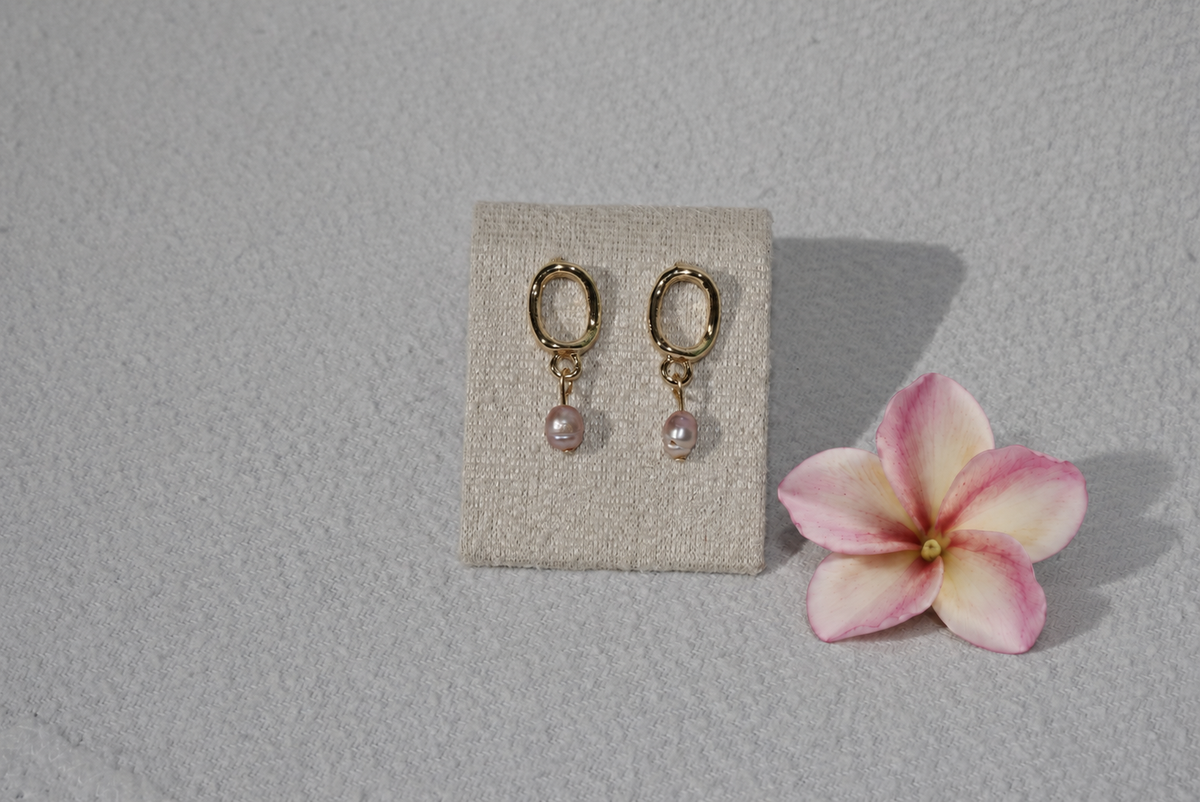 Pink Pearl Ear Studs - gold