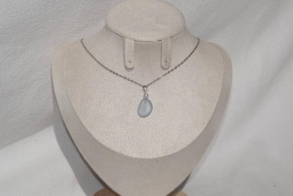 Light Lila Blue Beach Glass Necklace - silver