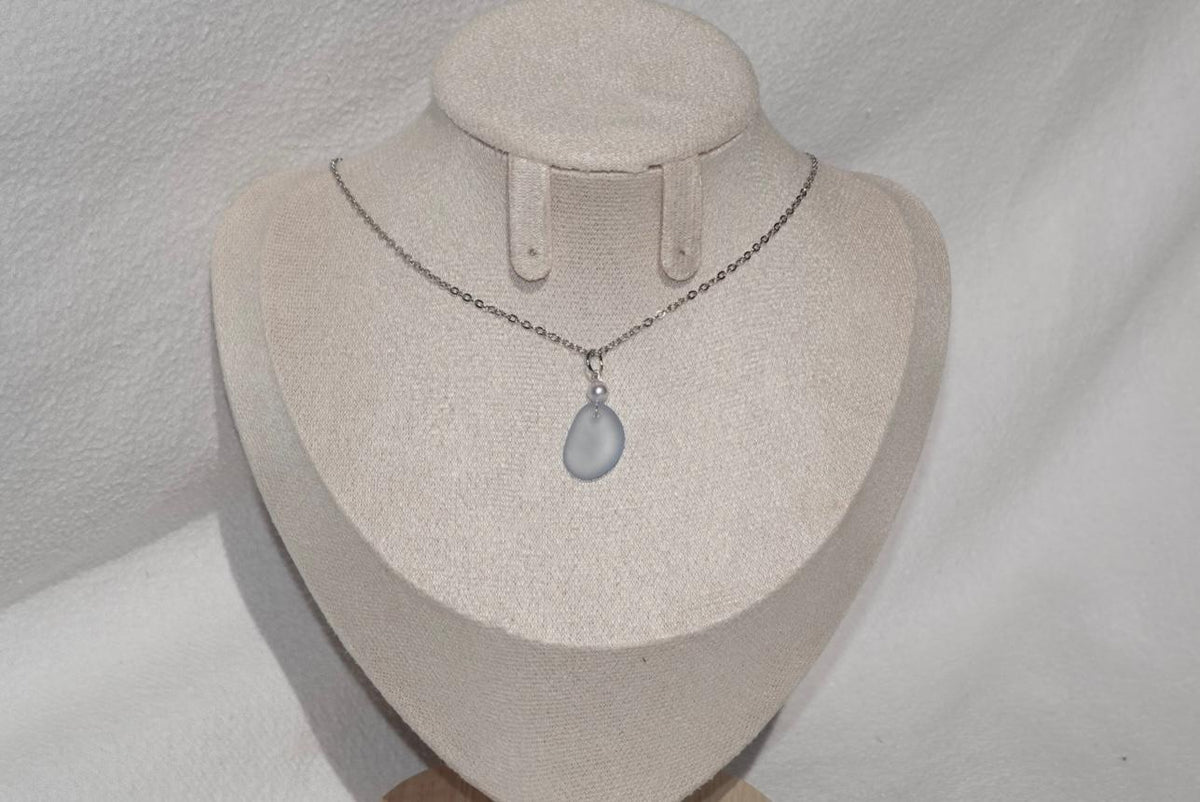 Light Lila Blue Beach Glass Necklace - silver