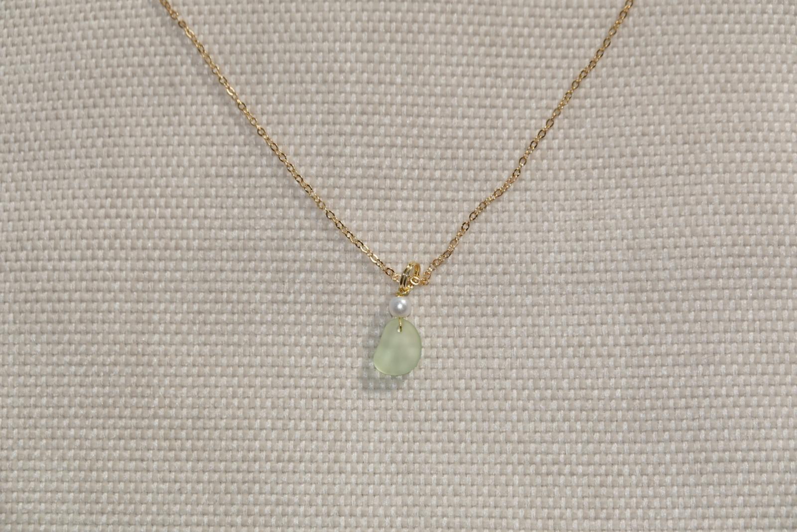 Light Green Beach Glass Necklace - gold