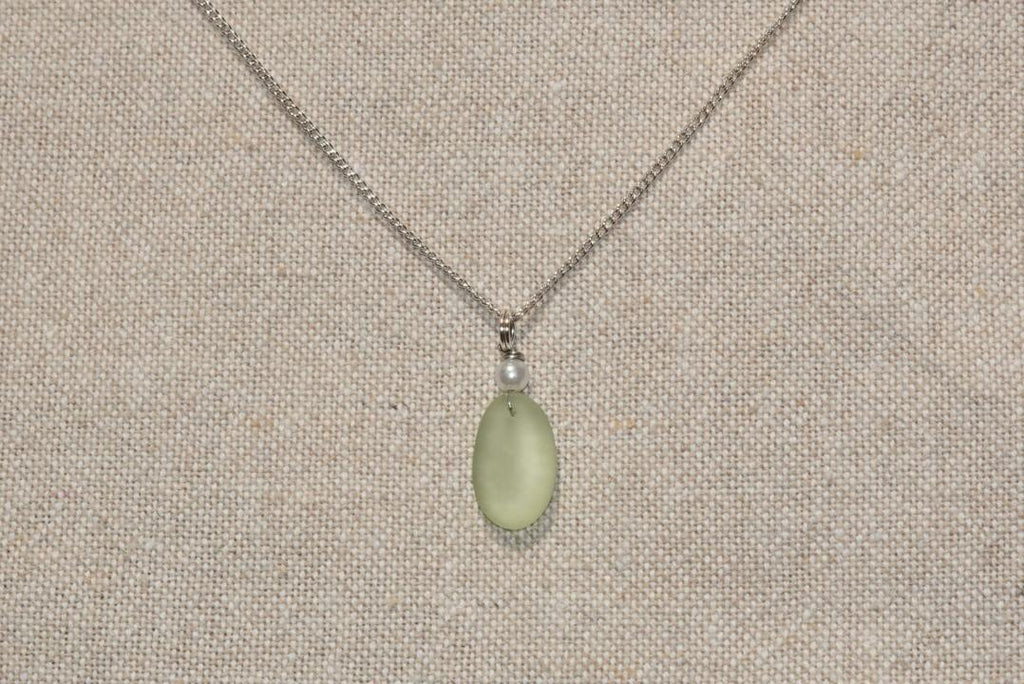 Light Green Sea Glass Necklace - silver