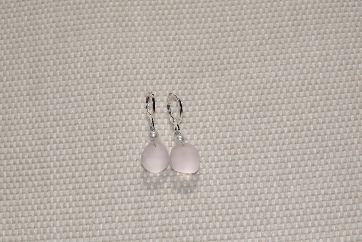 Light Pink Beach Glass Hoops - silver