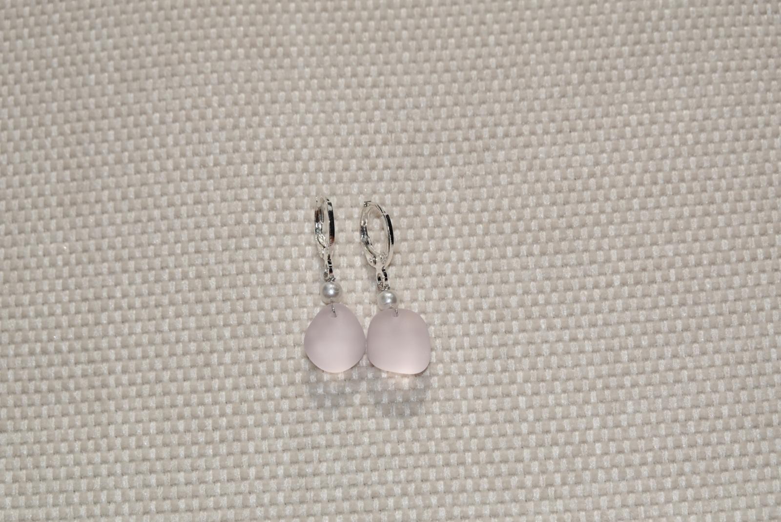 Light Pink Beach Glass Hoops - silver