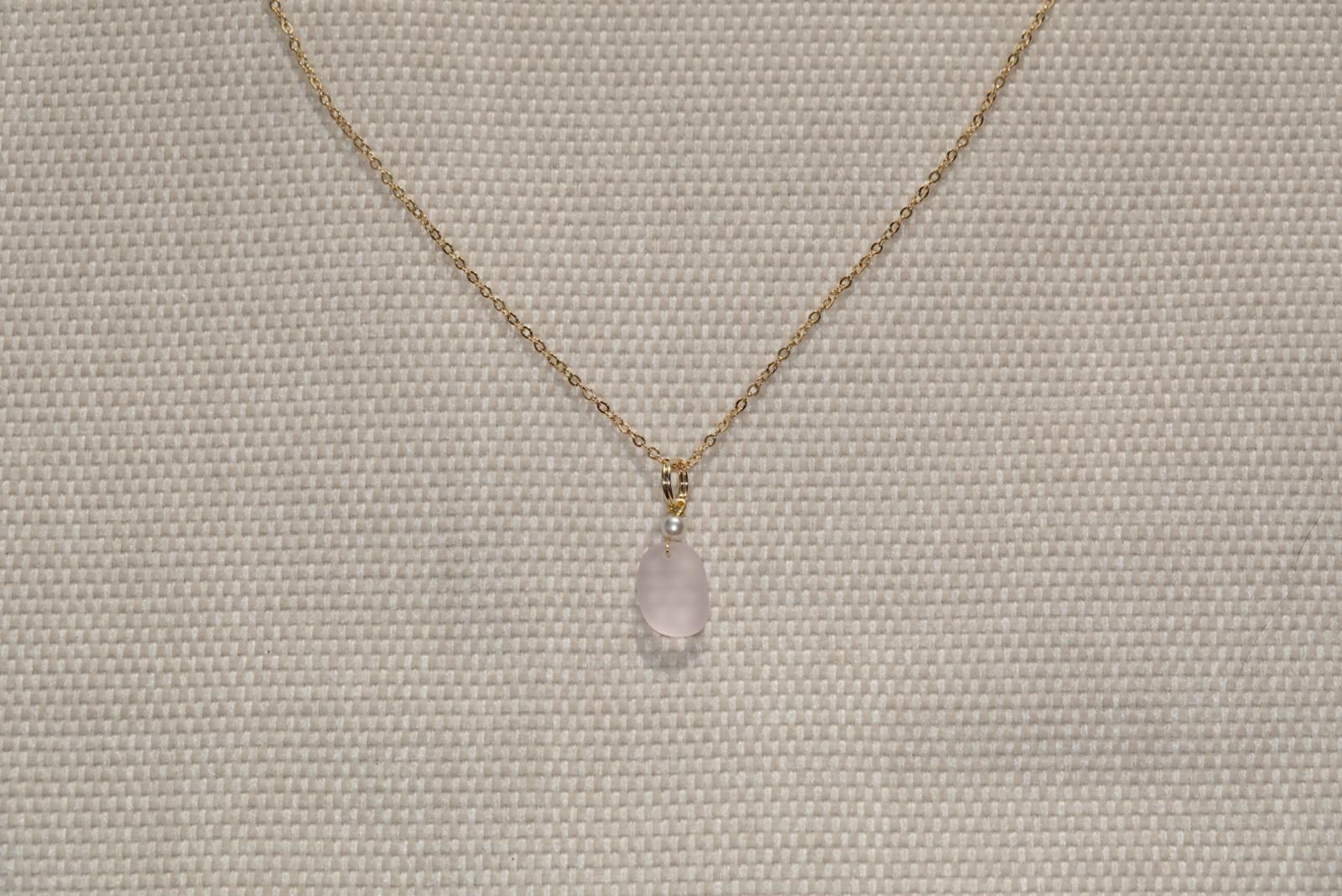 Light Pink Beach Glass Necklace - gold