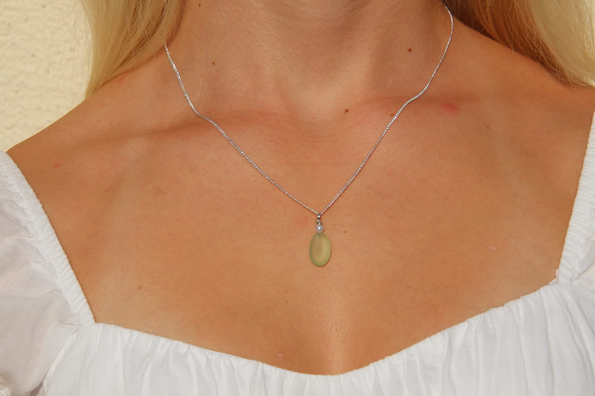 Light Green Sea Glass Necklace - silver