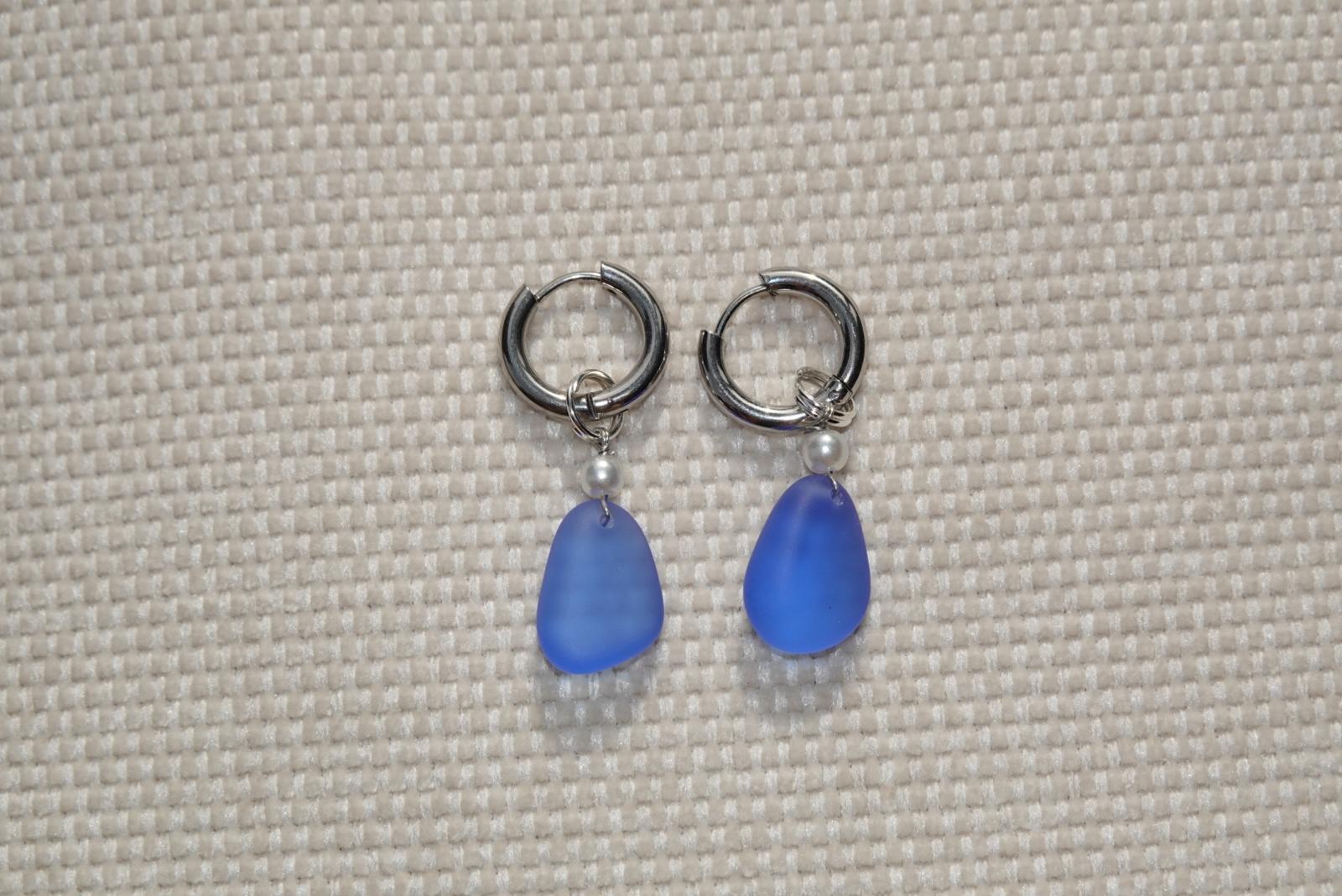 Lila Blue Beach Glass Hoops - silver