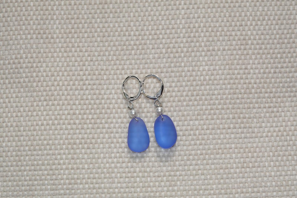Lila Blue Beach Glass Hoops - silver