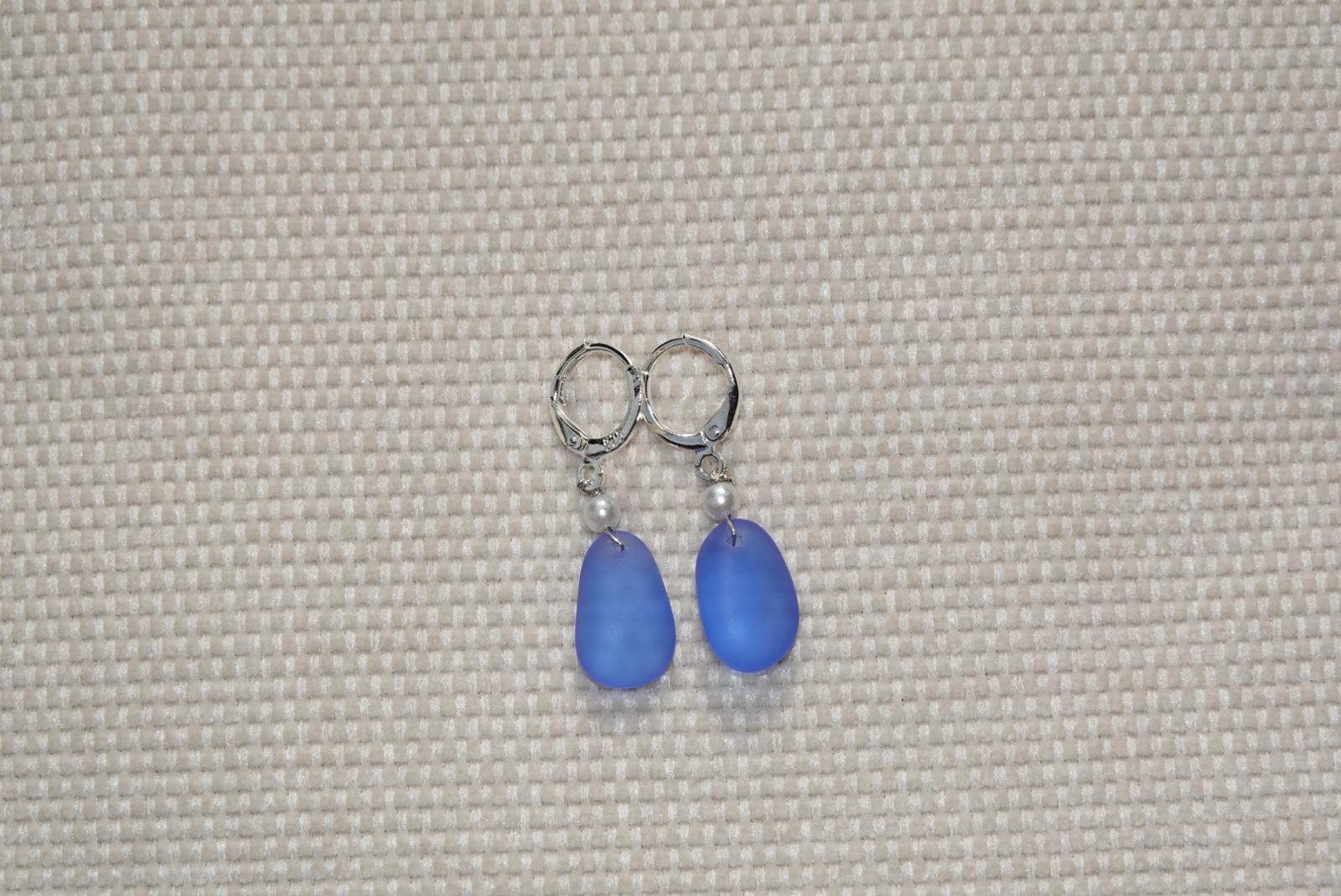 Lila Blue Beach Glass Hoops - silver