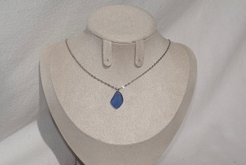Lila Blue Beach Glass Necklace - silver