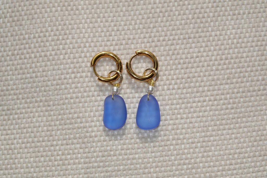 Lila Blue Beach Glass Hoops