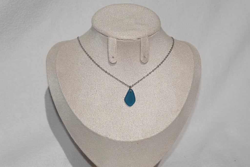 Petrol Blue Beach Glass Necklace - silver