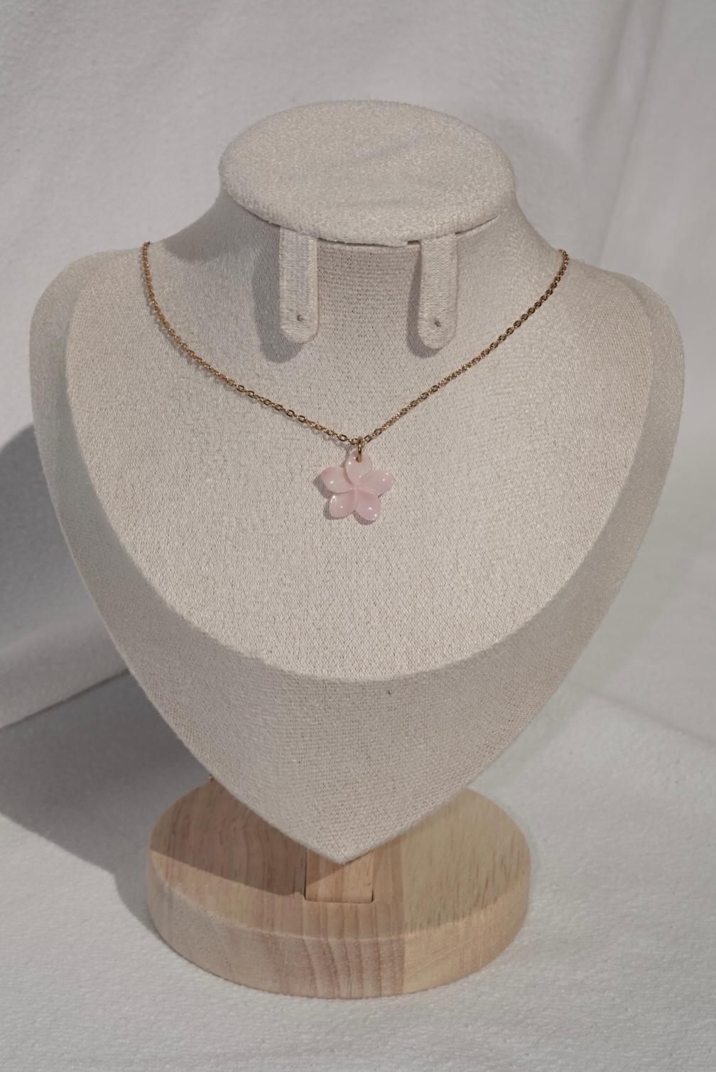 Pink Plumeria Necklace - medium - gold