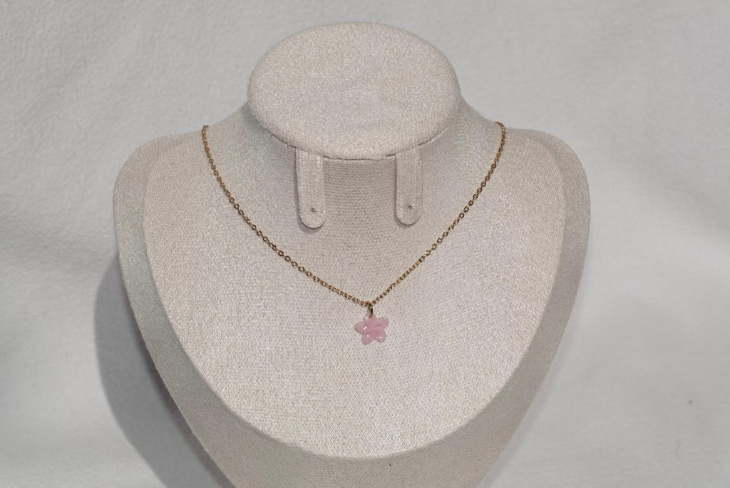 Pink Plumeria Necklace - small - gold