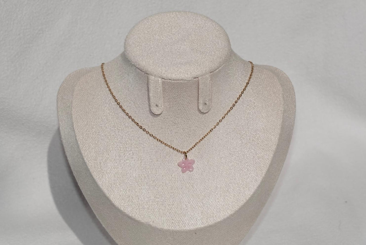 Pink Plumeria Necklace - small - gold