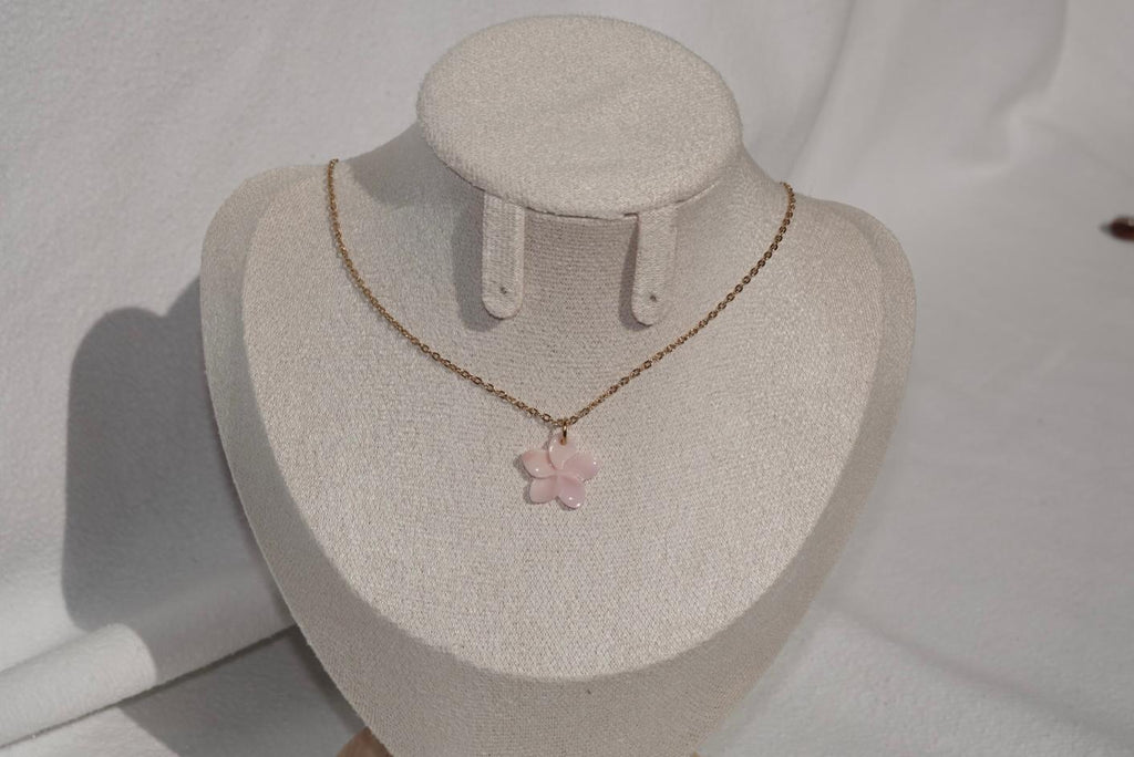 Pink Plumeria Necklace - medium - gold