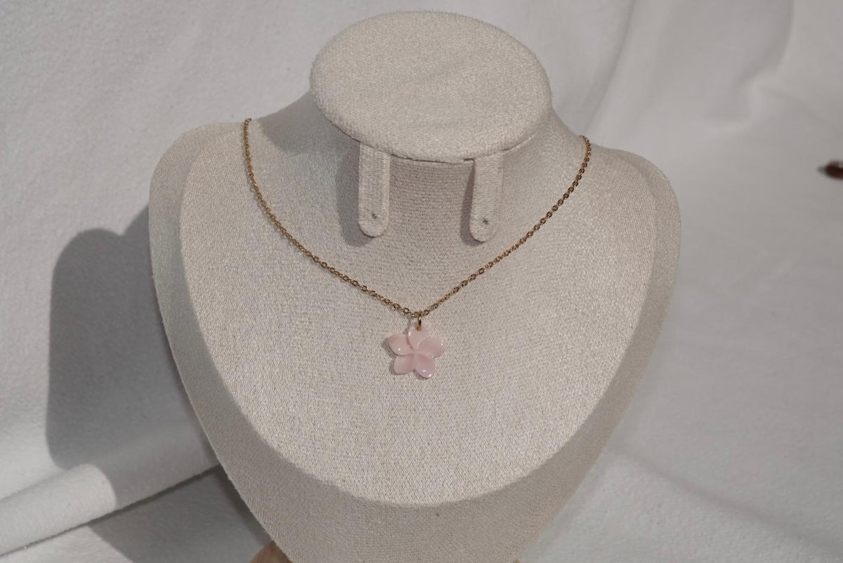 Pink Plumeria Necklace - medium - gold