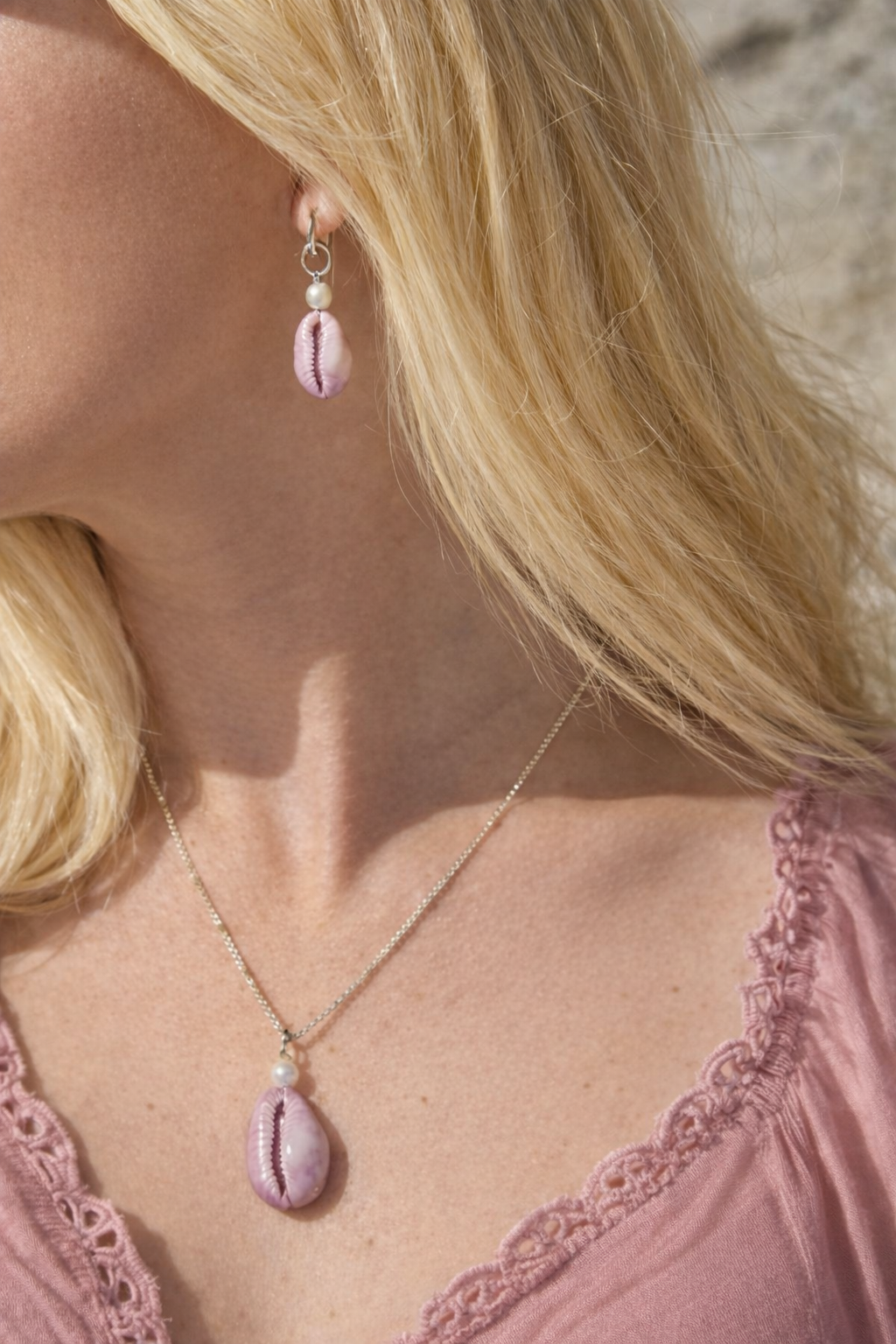 Purple Erosaria Cowrie Shell Necklace - silber