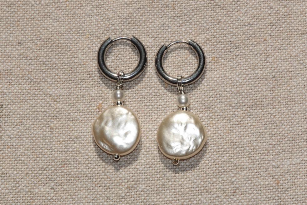 The Koa Flat Fresh Water Pearl Hoops