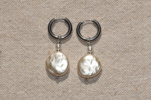 The Koa Flat Fresh Water Pearl Hoops