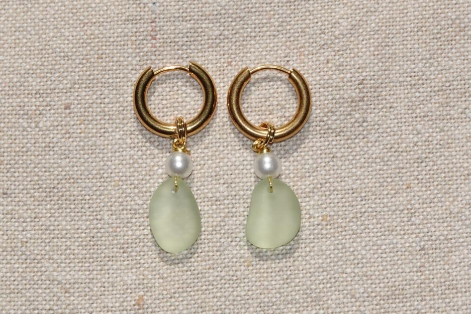 The Light Green Beach Glass Hoops