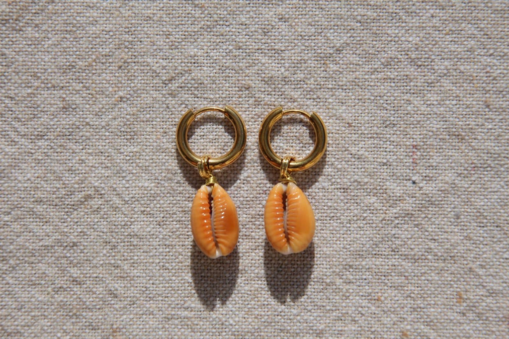 Orange Blue Naria Cowrie Shell Hoops