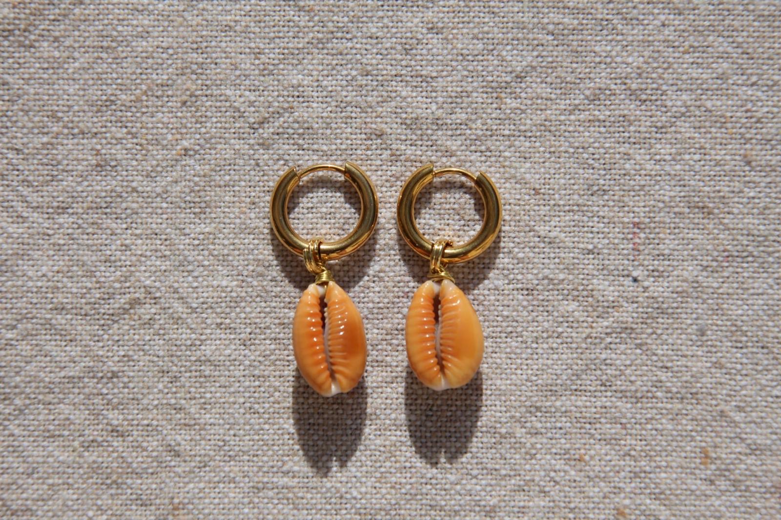 The Orange Blue Naria Cowrie Shell Hoops