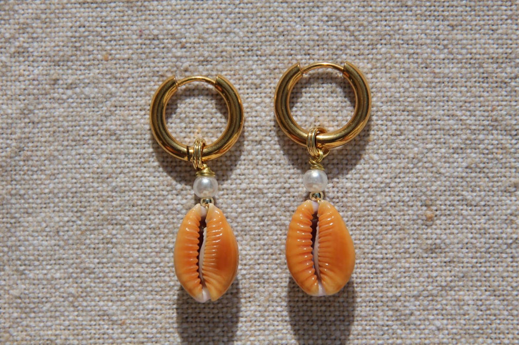 Orange Blue Naria Cowrie Shell Hoops