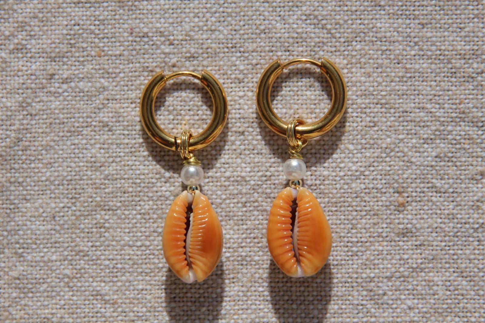 The Orange Blue Naria Cowrie Shell Hoops