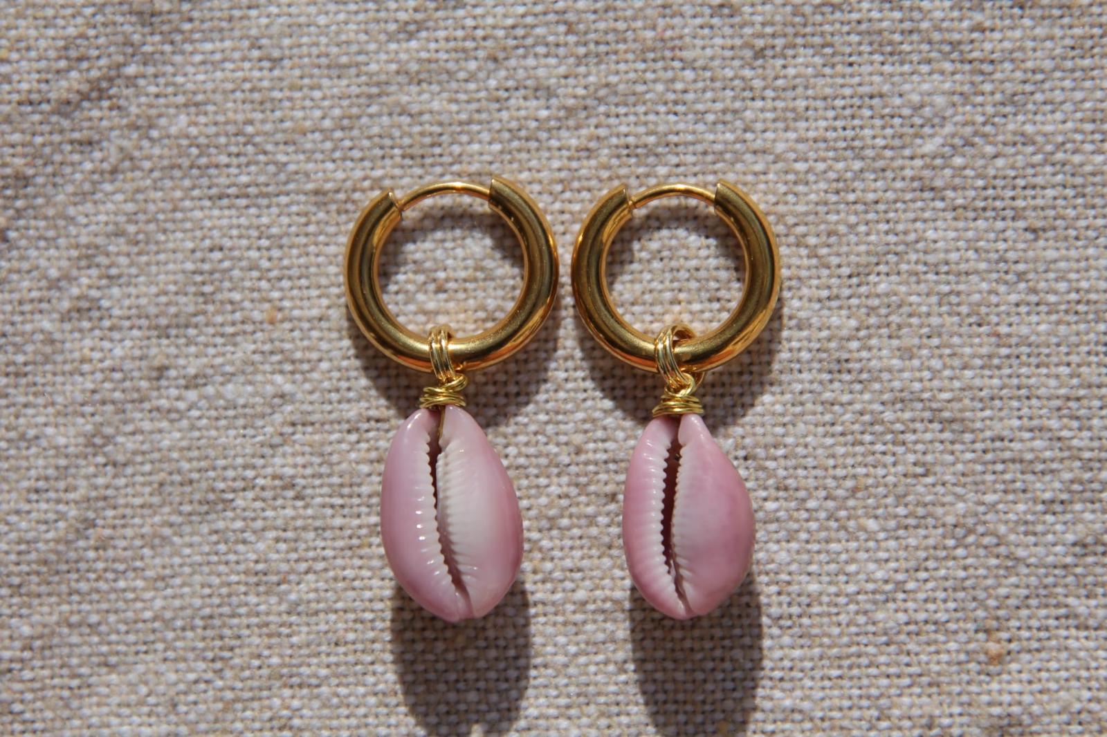 Purple Erosaria Cowrie Shell Hoops