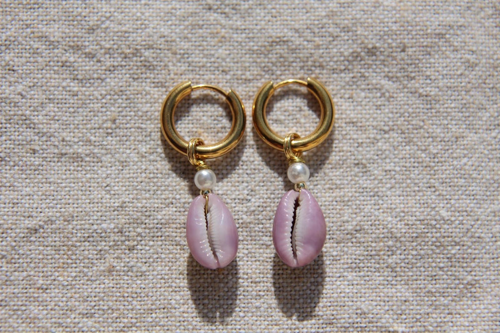 Purple Erosaria Cowrie Shell Hoops