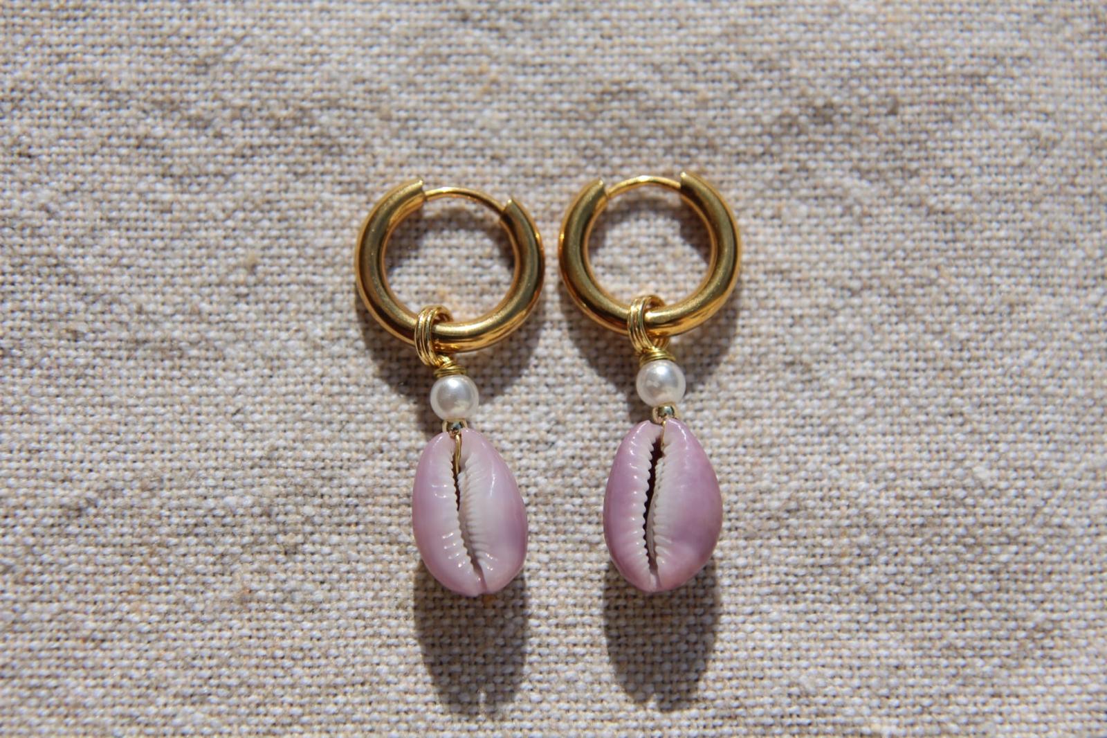 Purple Erosaria Cowrie Shell Hoops