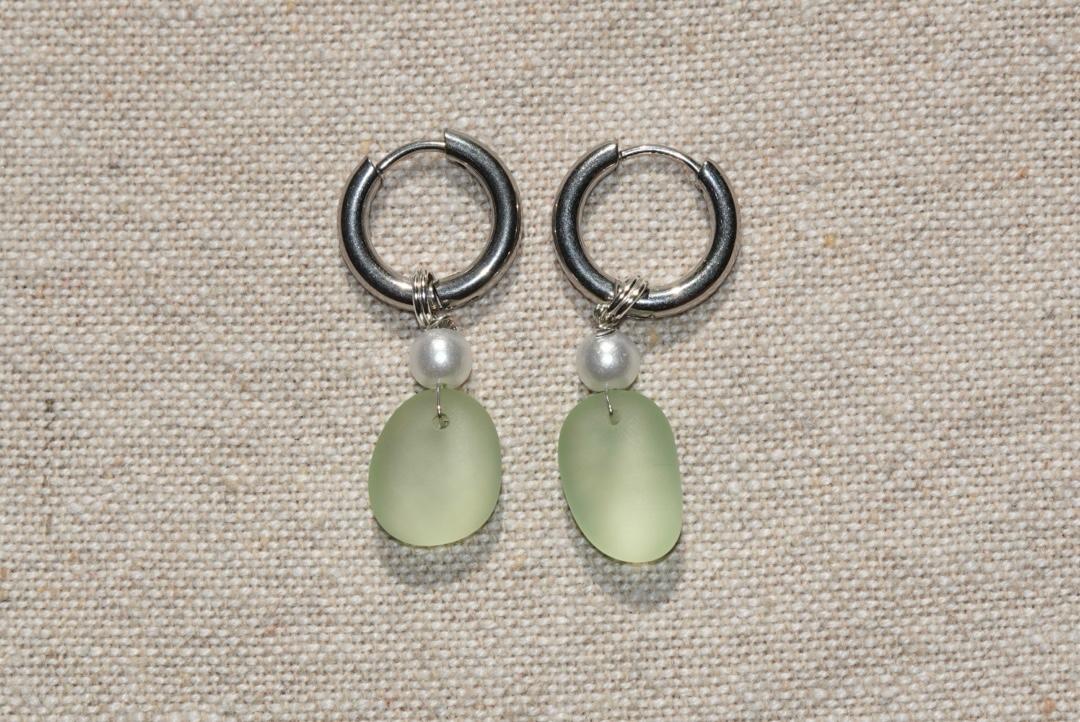 The Light Green Beach Glass Hoops
