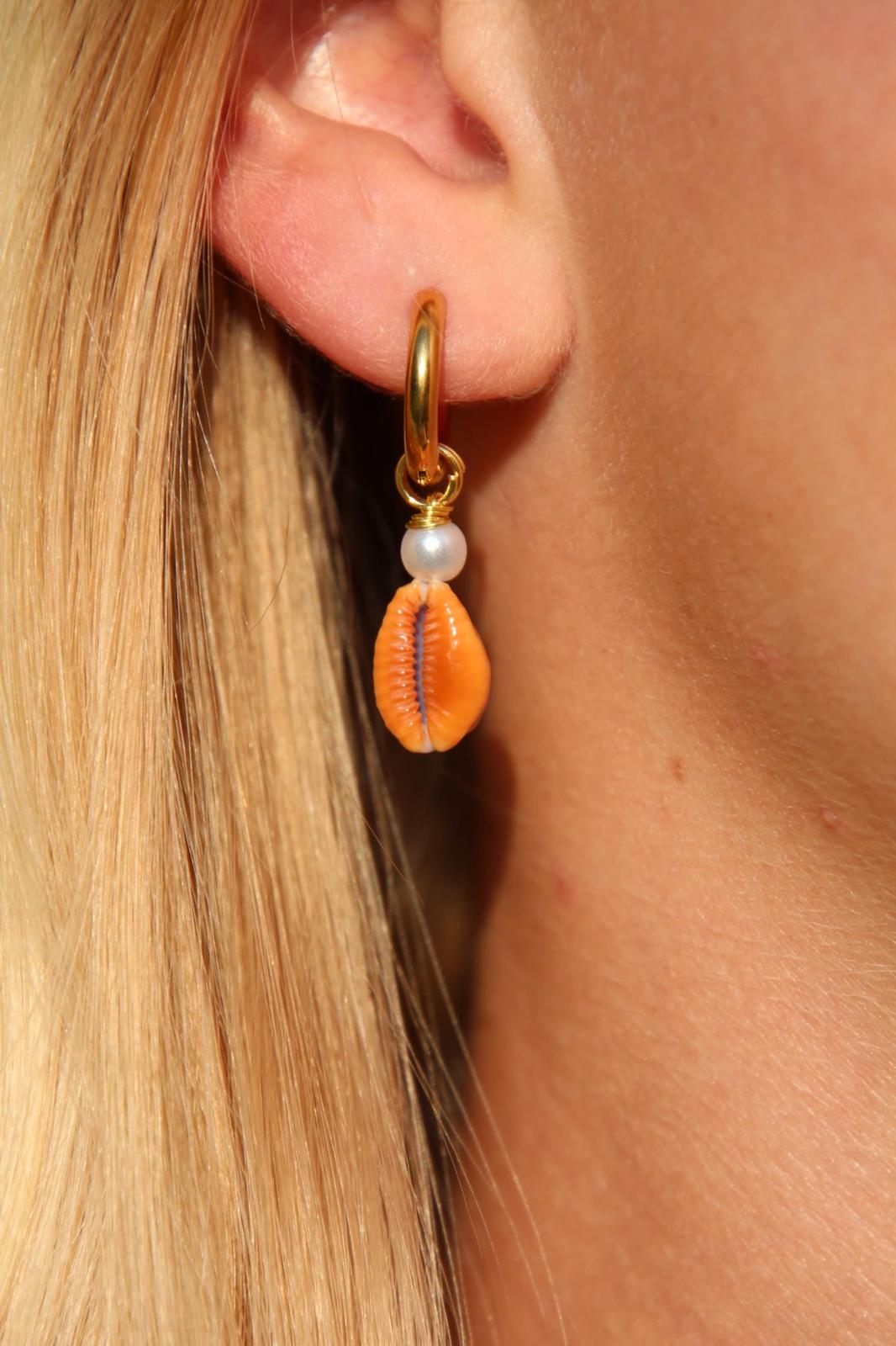 The Orange Blue Naria Cowrie Shell Hoops
