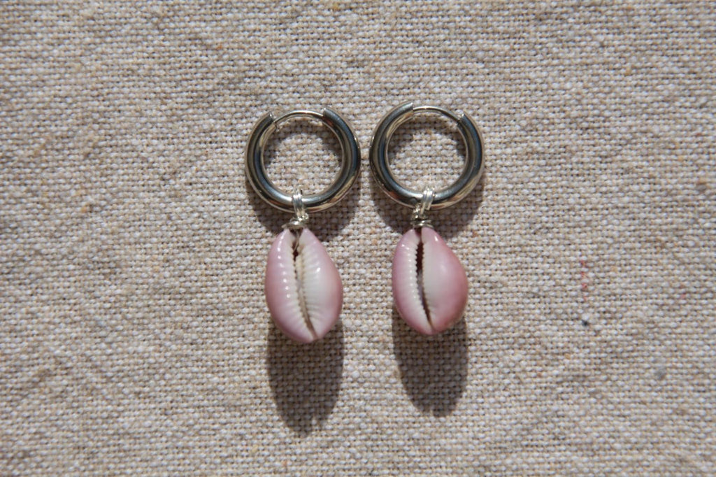 Purple Erosaria Cowrie Shell Hoops