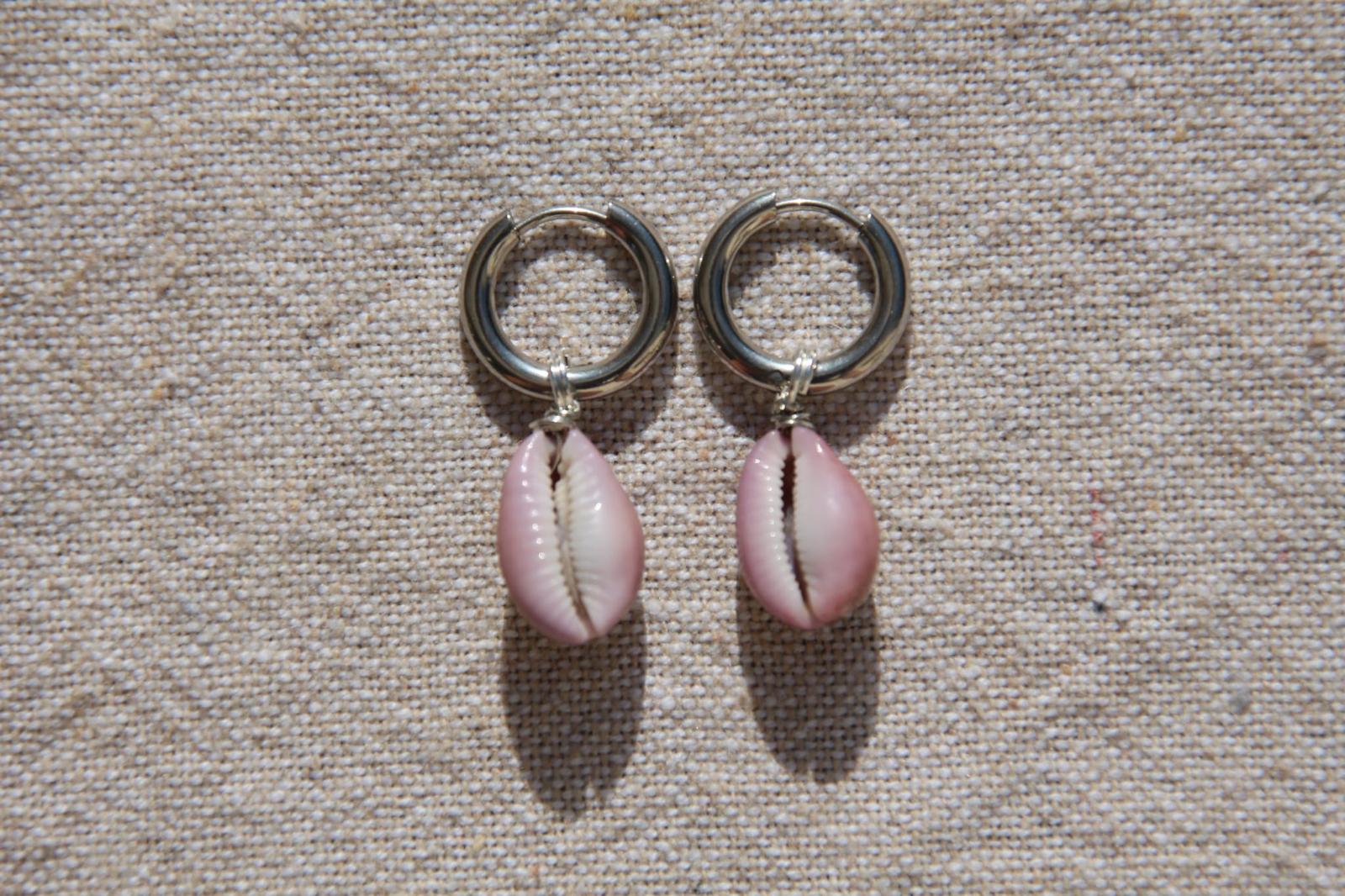 Purple Erosaria Cowrie Shell Hoops