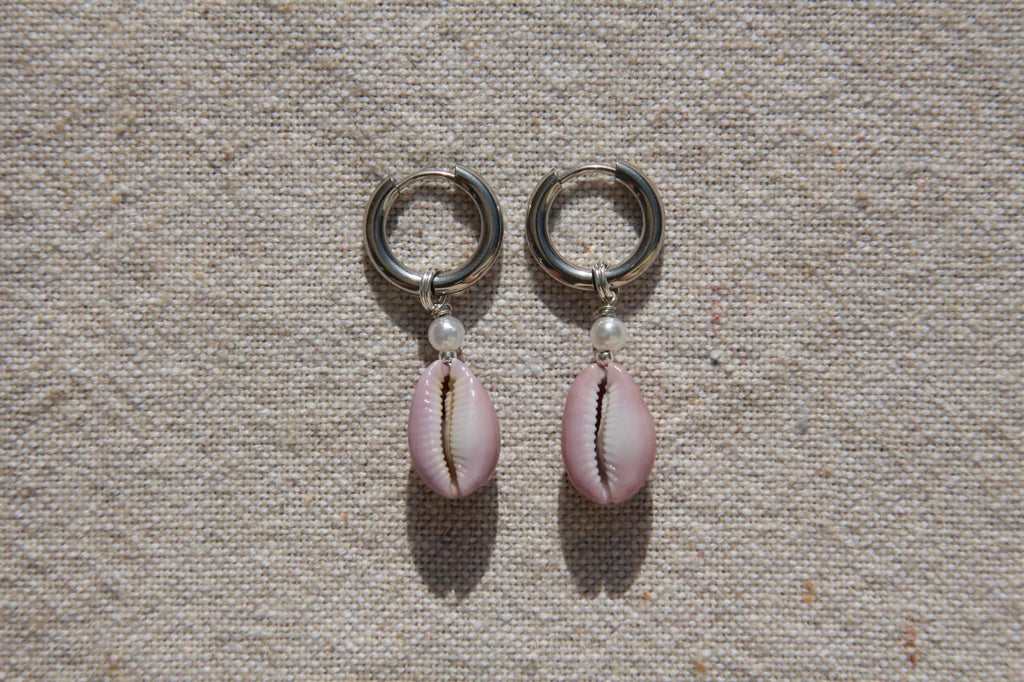 Purple Erosaria Cowrie Shell Hoops