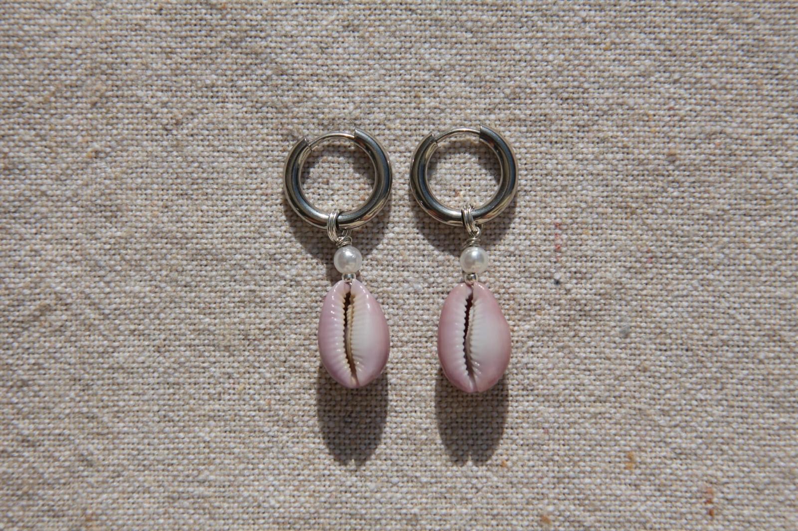 Purple Erosaria Cowrie Shell Hoops