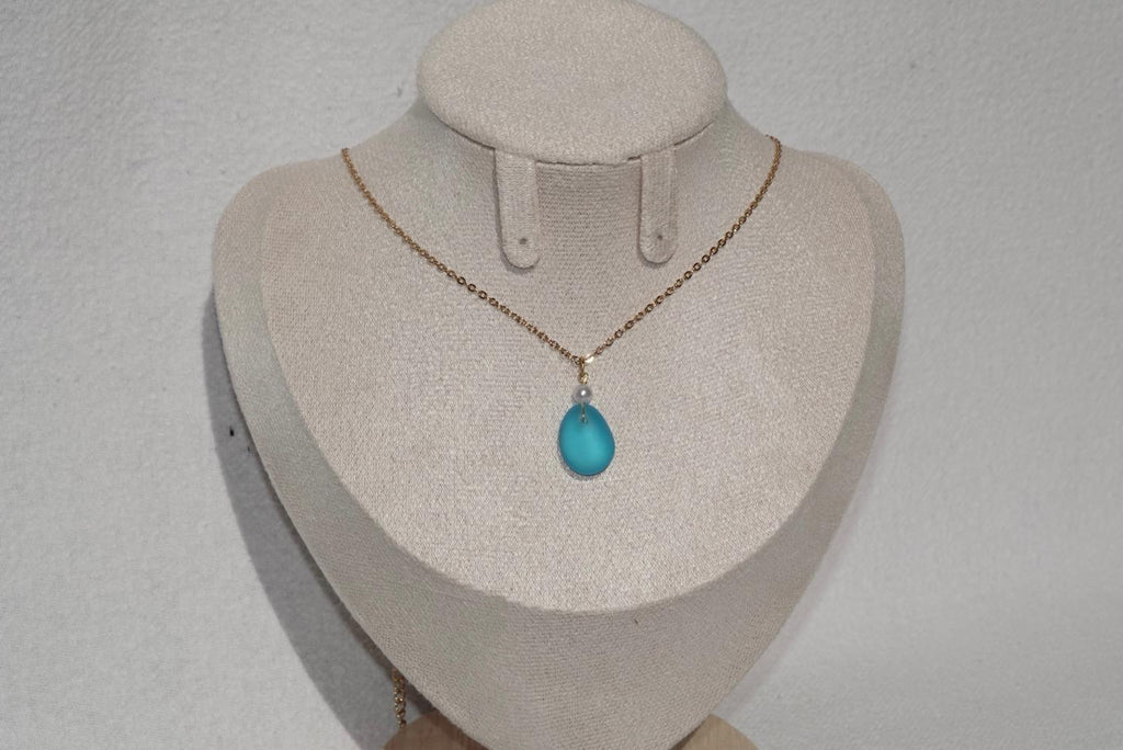 Blue Beach Glass Necklace - gold