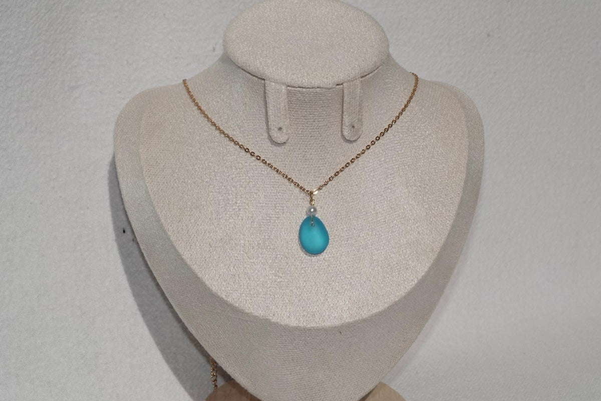 Blue Beach Glass Necklace - gold